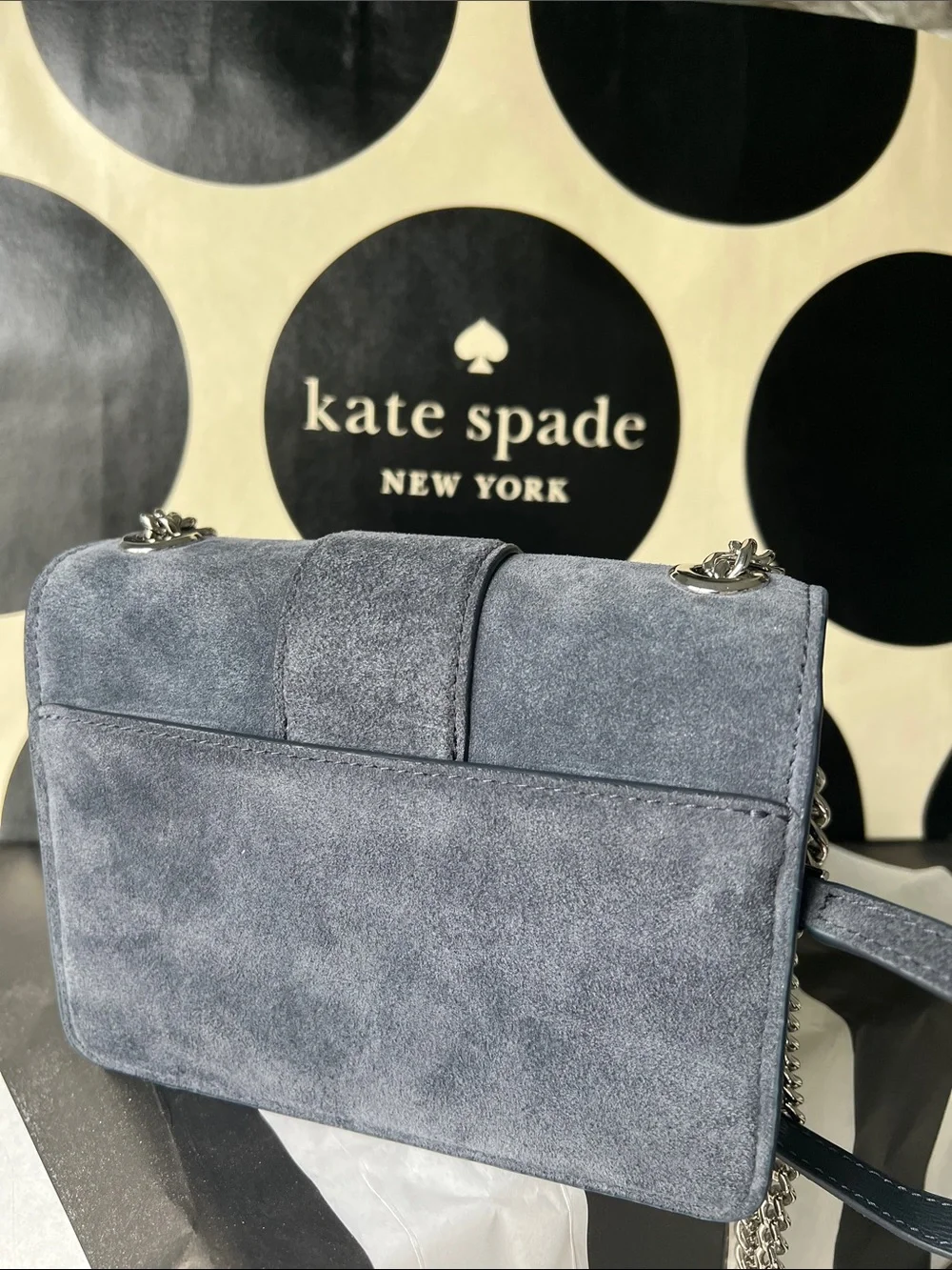 NWT Kate Spade Suede with silver Chain crossbody Bag